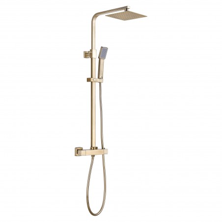 Square Thermostatic Bar Mixer With Riser Kit - Brushed Brass