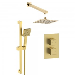 Square Concealed Valve Head & Arm Shower Pack - Brushed Brass