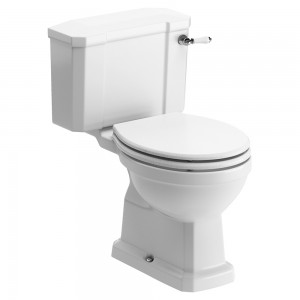 Bari Close Coupled WC & Satin White Wood Effect Seat With Brass Hinges