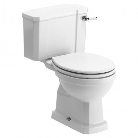 Bari Close Coupled WC & Satin White Wood Effect Seat With Brass Hinges