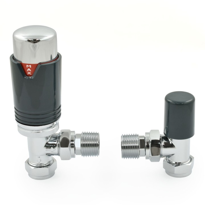 Modern Vee Designer Thermostatic Radiator Valves (Pair of Angled, Straight or Corner)