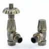 Traditional Gothic Styled Angled Thermostatic Radiator Valves - Antique Brass