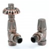 Traditional Gothic Styled Angled Thermostatic Radiator Valves - Antique Copper