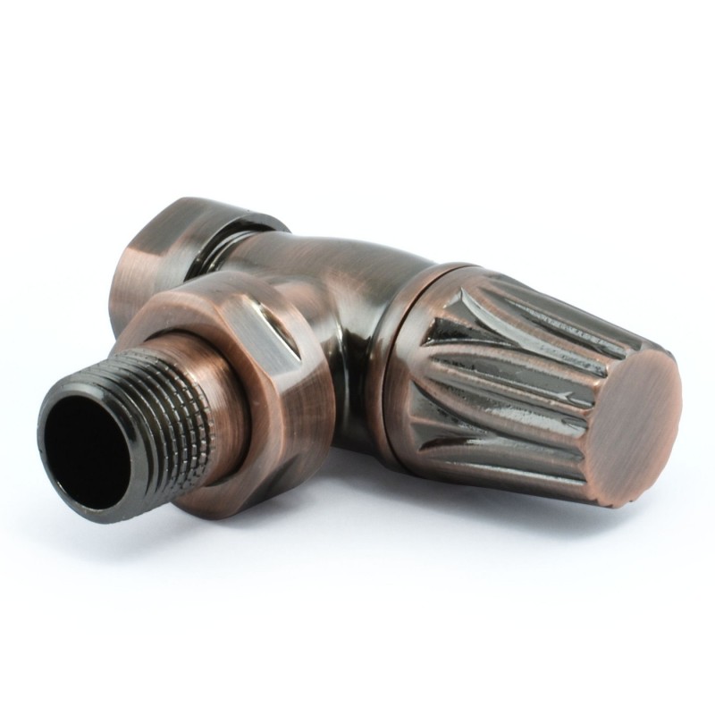 Traditional Gothic Styled Angled Thermostatic Radiator Valves - Antique Copper