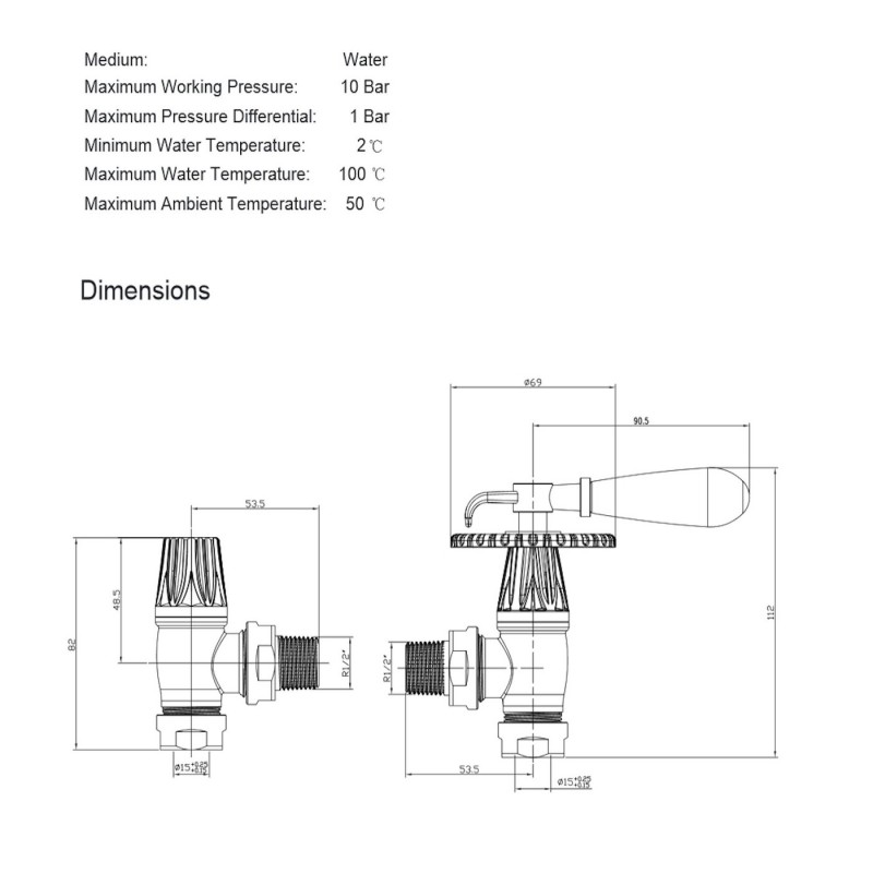 Angled "Canterbury" Lever Handle Traditional Manual Radiator Valves (Pair) 3 Finishes