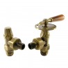 Traditional Wooden Lever Angled Manual Radiator Valve - Old English Brass