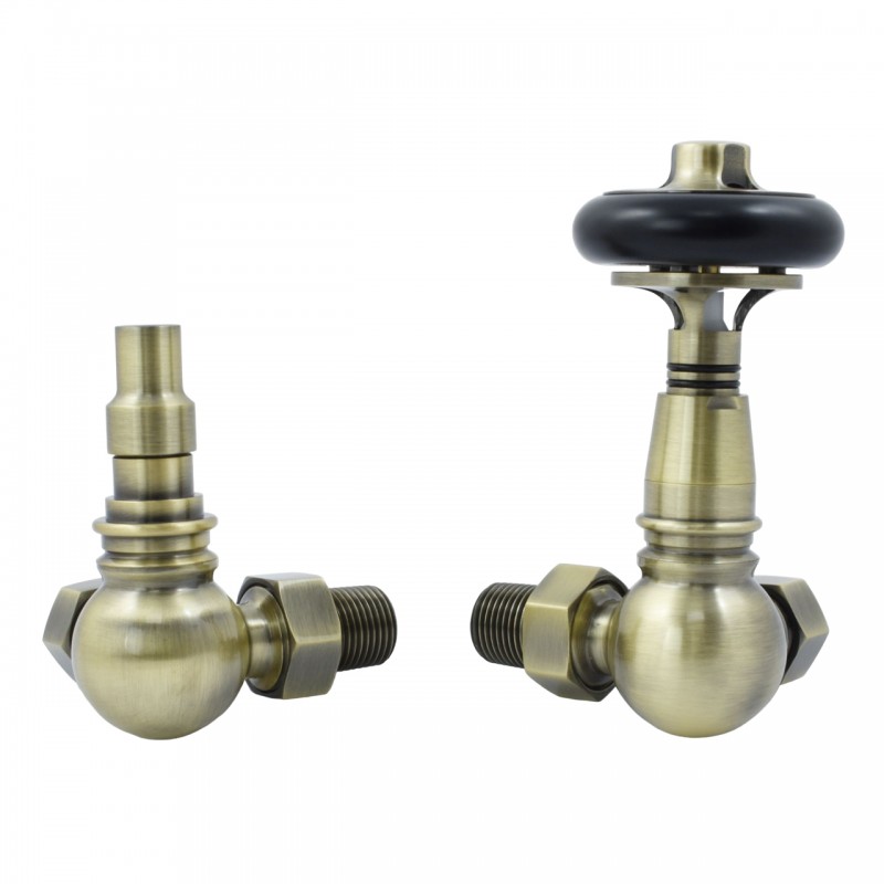 Traditional Corner Thermostatic Radiator Valves Wooden Handle - 6 Finishes