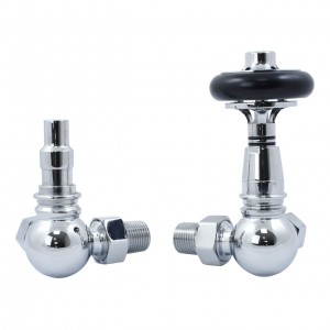 Traditional Corner Thermostatic Radiator Valves Wooden Handle - 6 Finishes