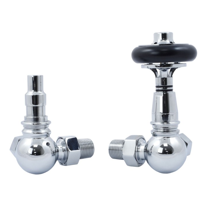 Traditional Corner Thermostatic Radiator Valves Wooden Handle - 6 Finishes
