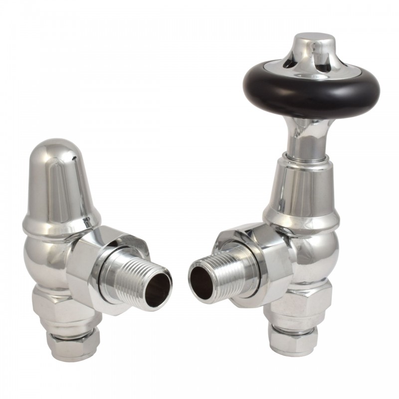 Traditional Round Top Angled Thermostatic Radiator Valves - 4 Finishes