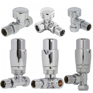 Chrome Thermostatic Valves for Radiators & Towel Rails (Pair of Angled, Straight or Corner)