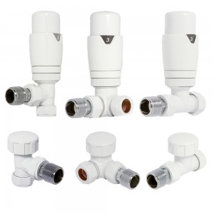 White Thermostatic Valves for Radiators & Towel Rails (Pair of Angled, Straight or Corner)