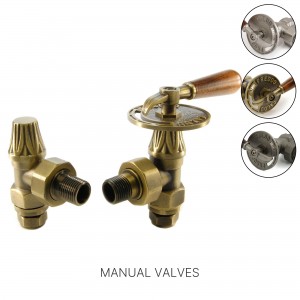 Traditional Wooden Lever Angled Manual Radiator Valves - 3 Finishes