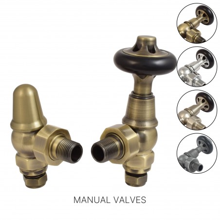Traditional Round Top Angled Manual Radiator Valves - 4 Finishes