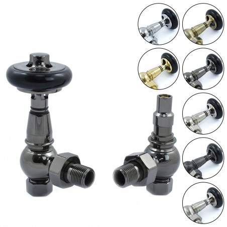 Traditional Angled Thermostatic Radiator Valves Wooden Handle - 7 Finishes