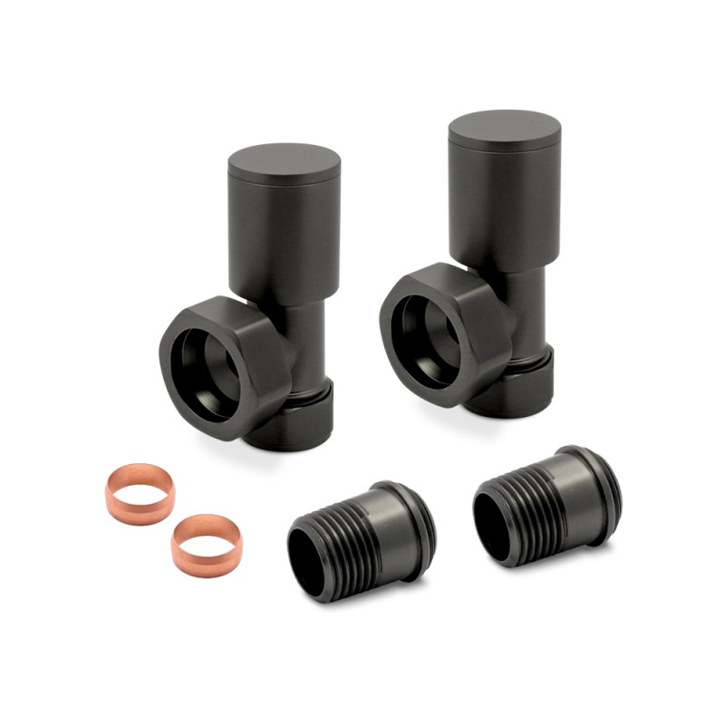 Angled Brushed Gunmetal Valves for Radiators & Towel Rails (Pair) - Components