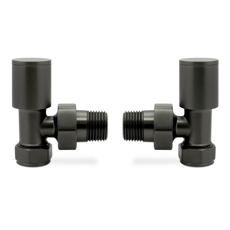 Angled Brushed Gunmetal Valves for Radiators & Towel Rails (Pair)