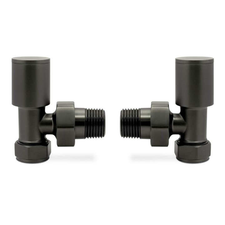 Angled Brushed Gunmetal Valves for Radiators & Towel Rails (Pair)
