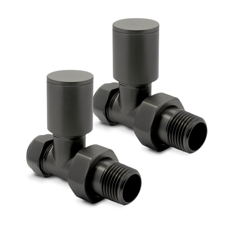 Straight Brushed Gunmetal Valves for Radiators & Towel Rails (Pair)