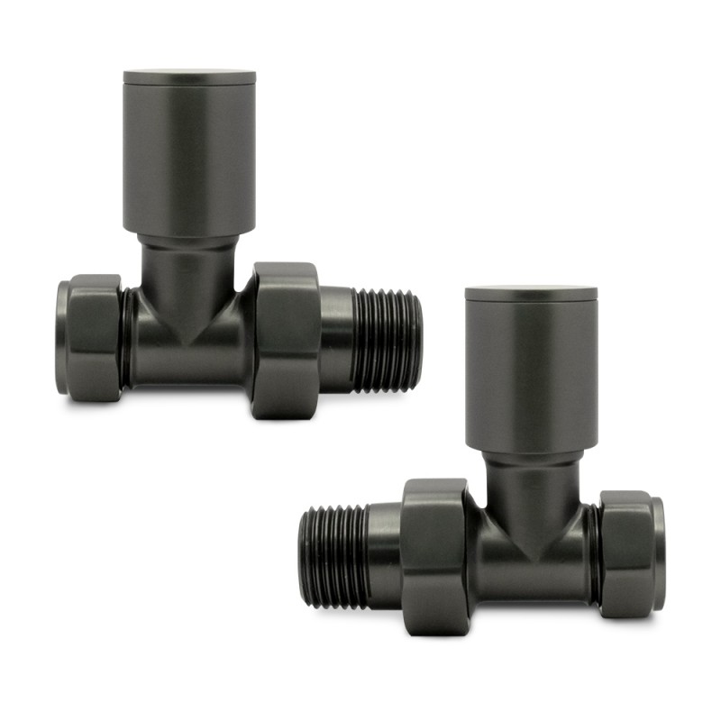 Straight Brushed Gunmetal Valves for Radiators & Towel Rails (Pair)