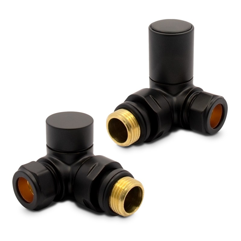 Corner Black Valves for Radiators & Towel Rails (Pair)