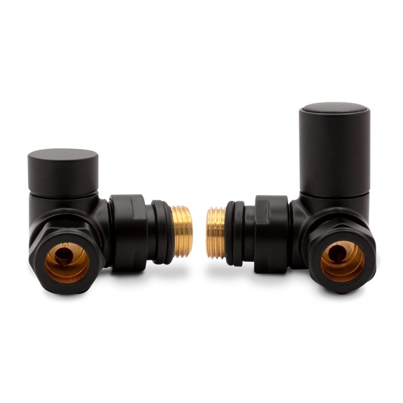 Corner Black Valves for Radiators & Towel Rails (Pair)