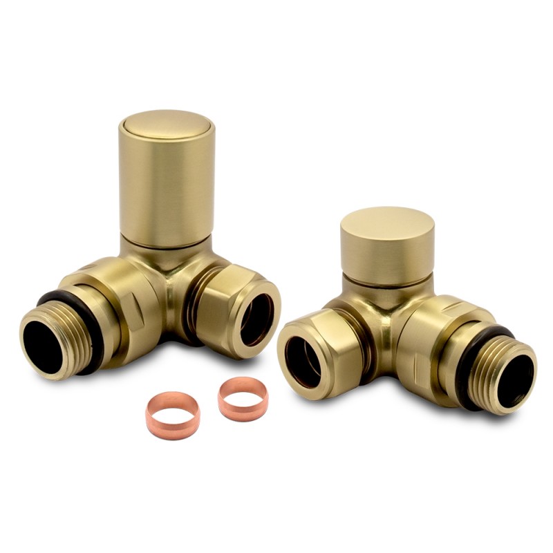 Corner Brushed Brass Valves for Radiators & Towel Rails (Pair) - Components