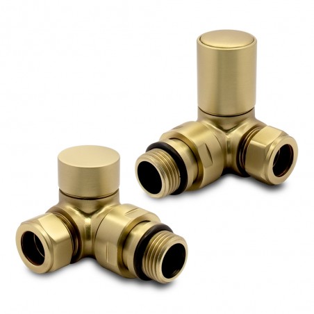 Corner Brushed Brass Valves for Radiators & Towel Rails (Pair)