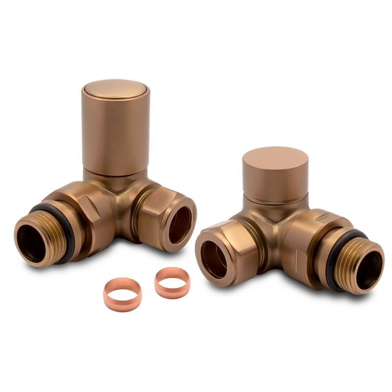 Corner Brushed Bronze Valves for Radiators & Towel Rails (Pair) - Components