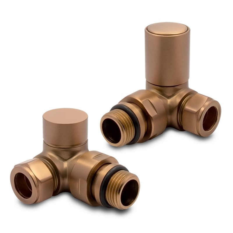 Corner Brushed Bronze Valves for Radiators & Towel Rails (Pair)