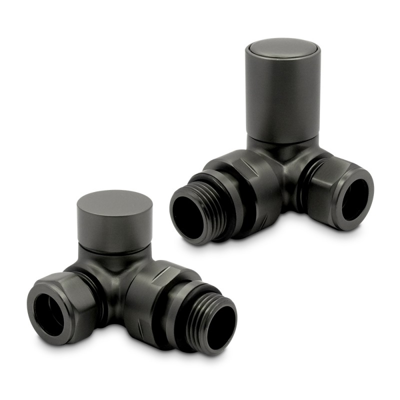 Corner Brushed Gunmetal Valves for Radiators & Towel Rails (Pair)