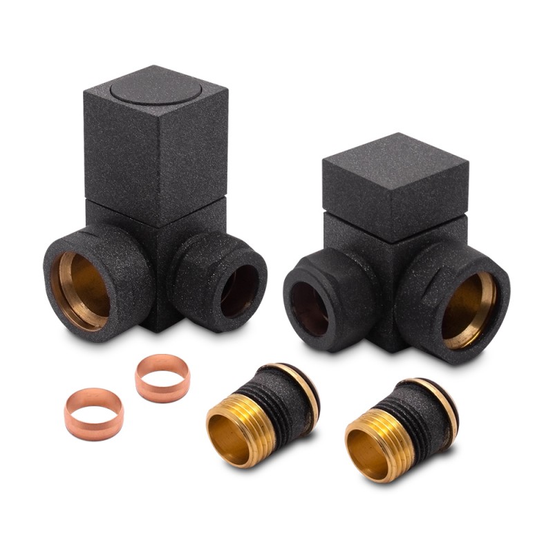 Corner Mineral Anthracite "Square" Valves for Radiators & Towel Rails (Pair) - Components