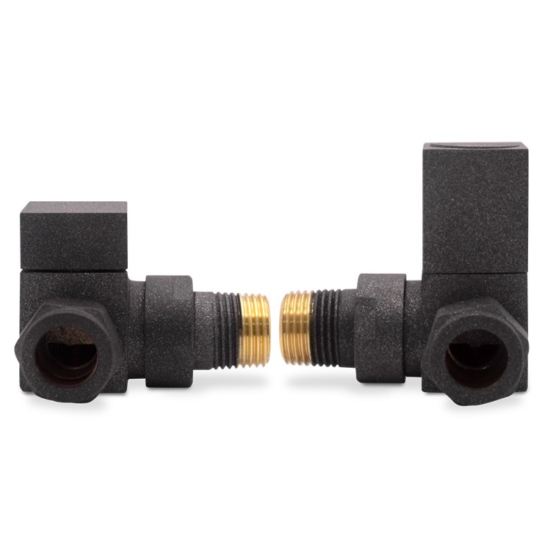 Corner Mineral Anthracite "Square" Valves for Radiators & Towel Rails (Pair)