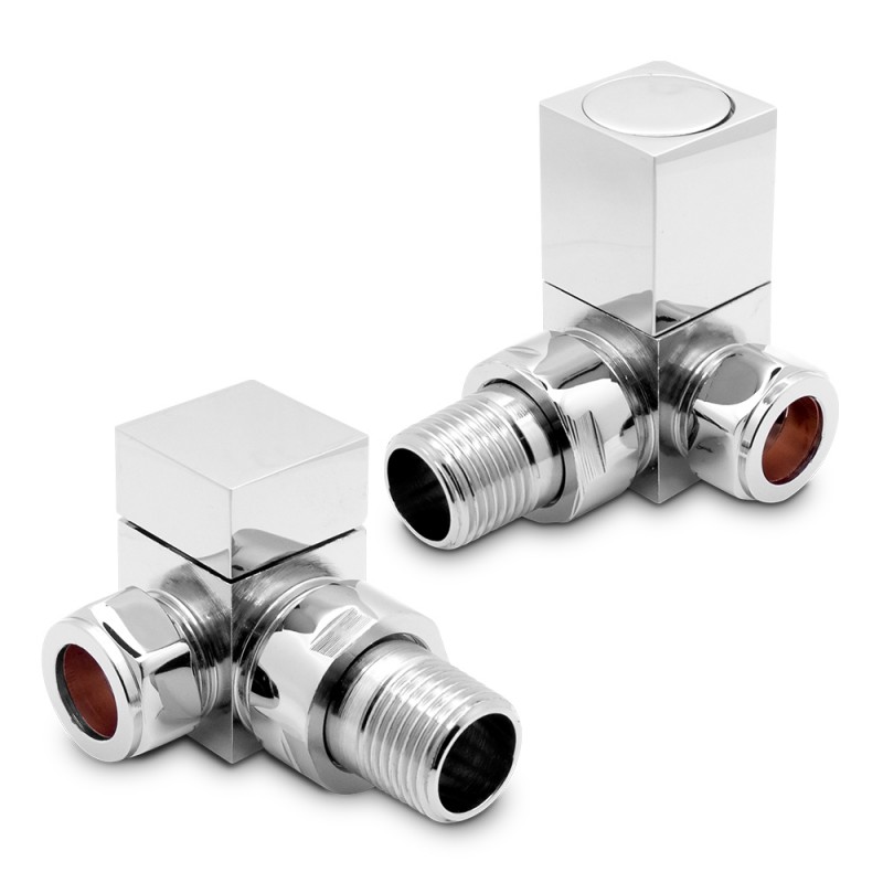 Corner Chrome "Square" Valves for Radiators & Towel Rails (Pair)