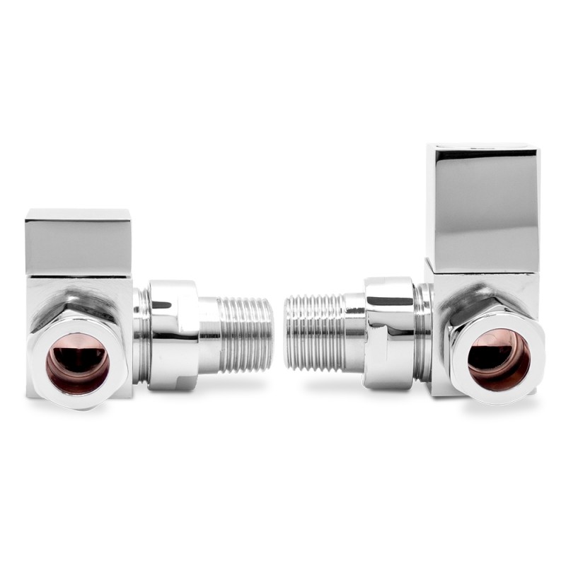 Corner Chrome "Square" Valves for Radiators & Towel Rails (Pair)