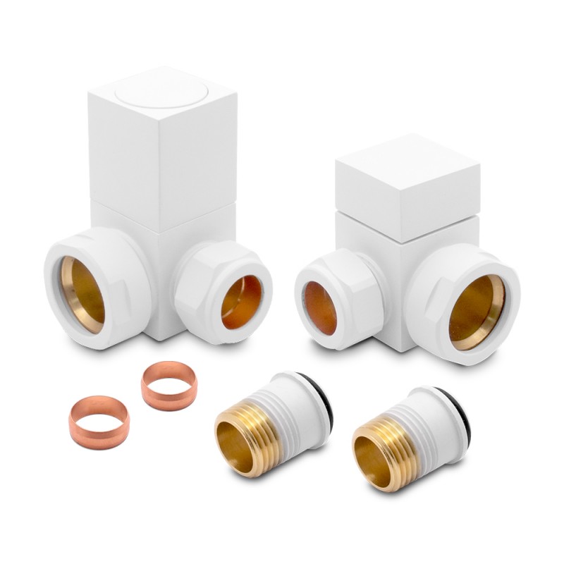 Corner White "Square" Valves for Radiators & Towel Rails (Pair)