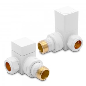 Corner White "Square" Valves for Radiators & Towel Rails (Pair)