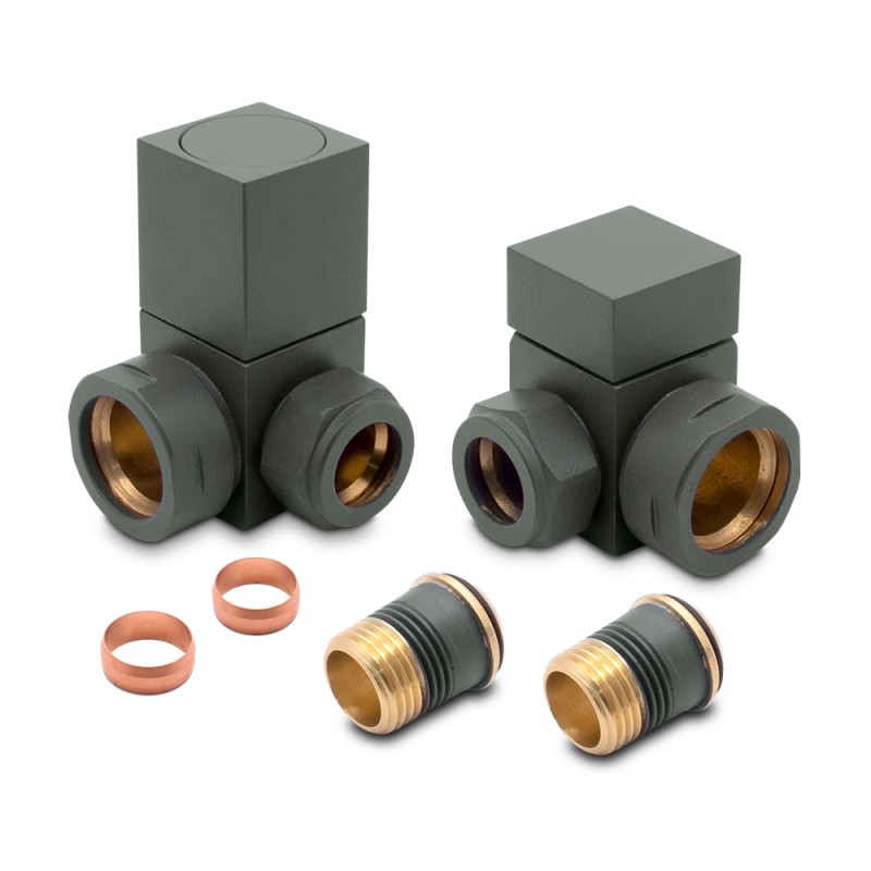 Corner Basalt Grey "Square" Valves for Radiators & Towel Rails (Pair)