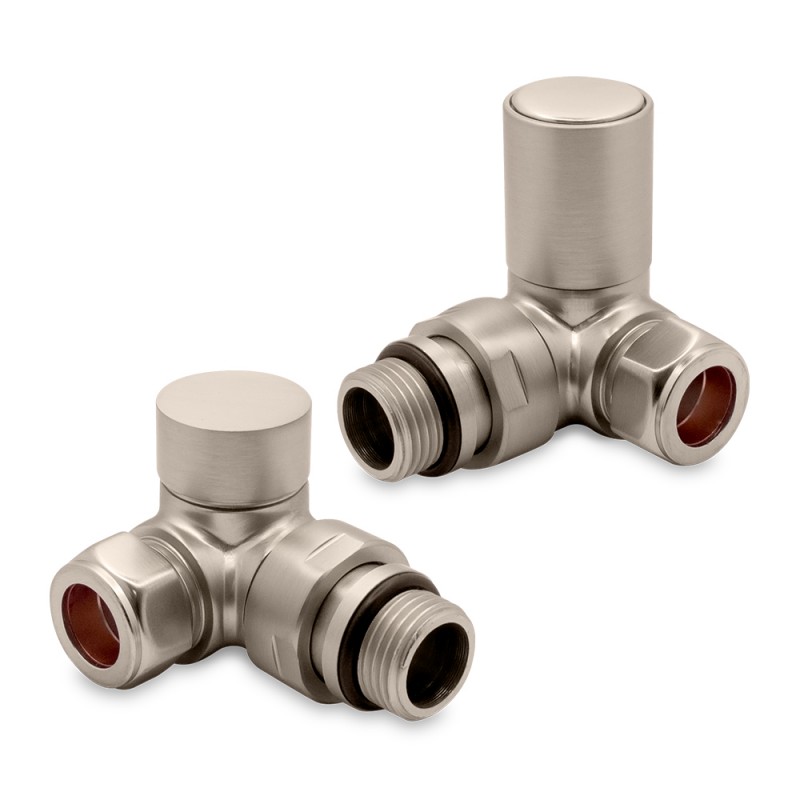 Corner Brushed Nickel Valves for Radiators & Towel Rails (Pair)