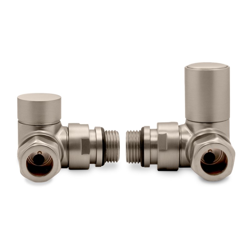 Corner Brushed Nickel Valves for Radiators & Towel Rails (Pair)