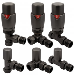 Brushed Gunmetal Thermostatic Valves for Radiators & Towel Rails (Pair of Angled, Straight or Corner)