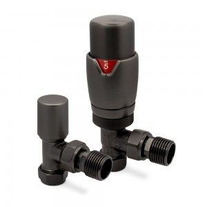 Brushed Gunmetal Thermostatic Valves for Radiators & Towel Rails (Pair of Angled, Straight or Corner)