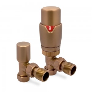 Brushed Bronze Thermostatic Valves for Radiators & Towel Rails (Pair of Angled, Straight or Corner)