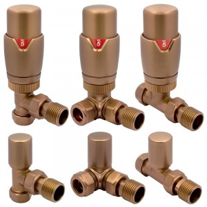 Brushed Bronze Thermostatic Valves for Radiators & Towel Rails (Pair of Angled, Straight or Corner)