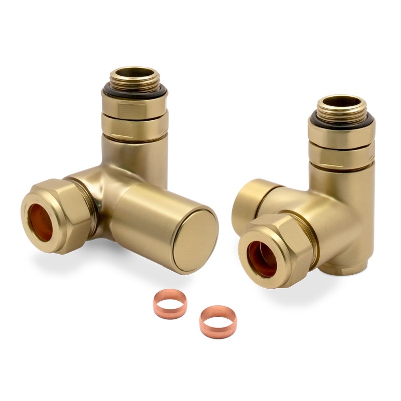 Brushed Brass Dual Fuel Valve Set for Radiators & Towel Rails (Pair) - Components