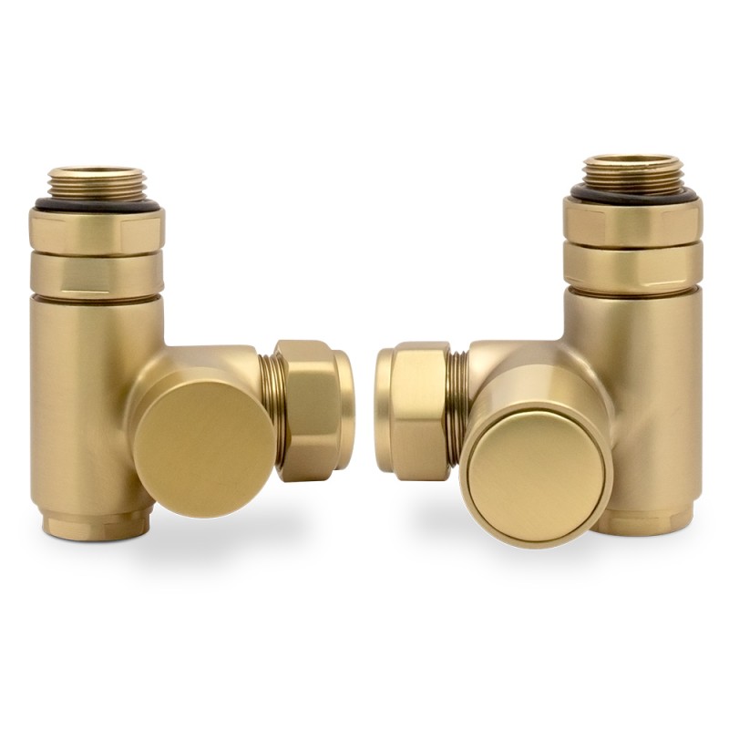 Brushed Brass Dual Fuel Valve Set for Radiators & Towel Rails (Pair)