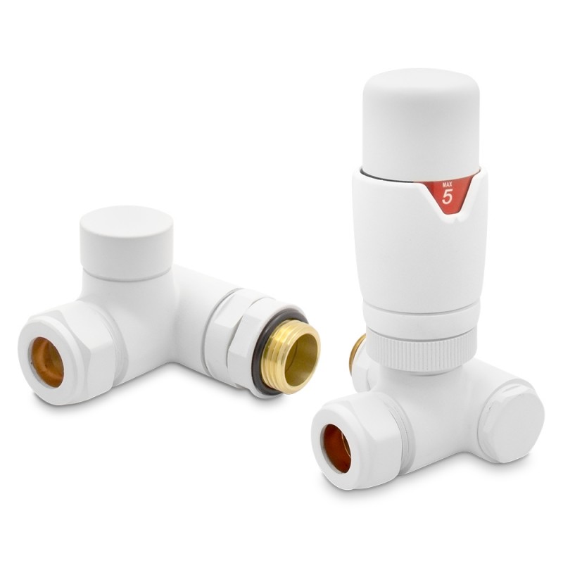 Matt White Thermostatic Dual Fuel Valve Set for Radiators & Towel Rails (Pair)