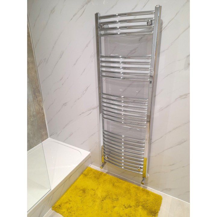 500mm (w)  x 1400mm (h) Curved Chrome Heated Towel Rail