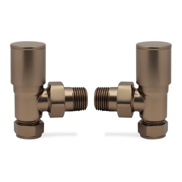 Angled Brushed Bronze Valves for Radiators & Towel Rails (Pair) - Front On