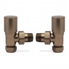 Angled Brushed Bronze Valves for Radiators & Towel Rails (Pair) - Front On